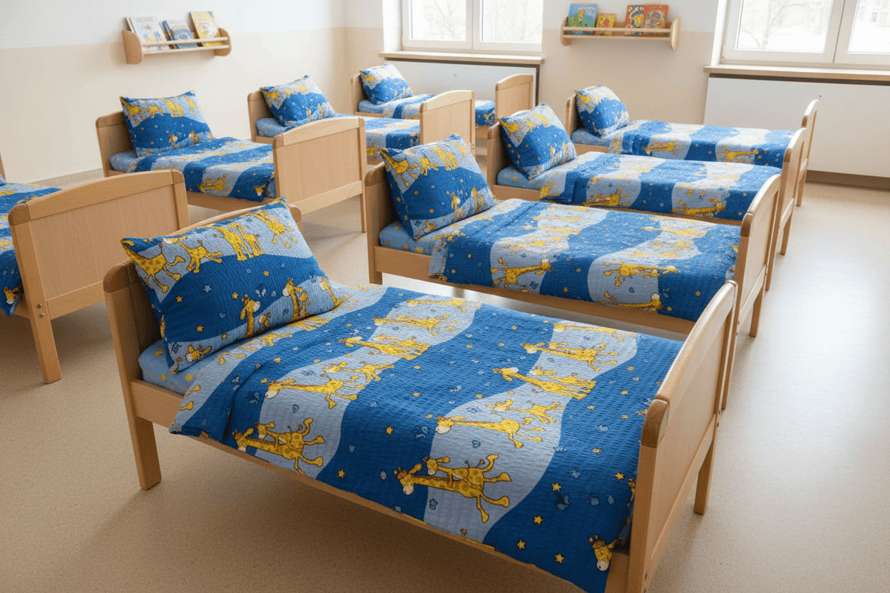 Krepové dětské povlečení do školky „Žirafa modrá“